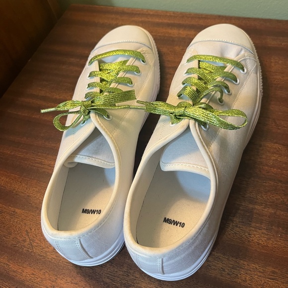 All white tennies with sparkly green laces W10/M9 - Picture 6 of 9